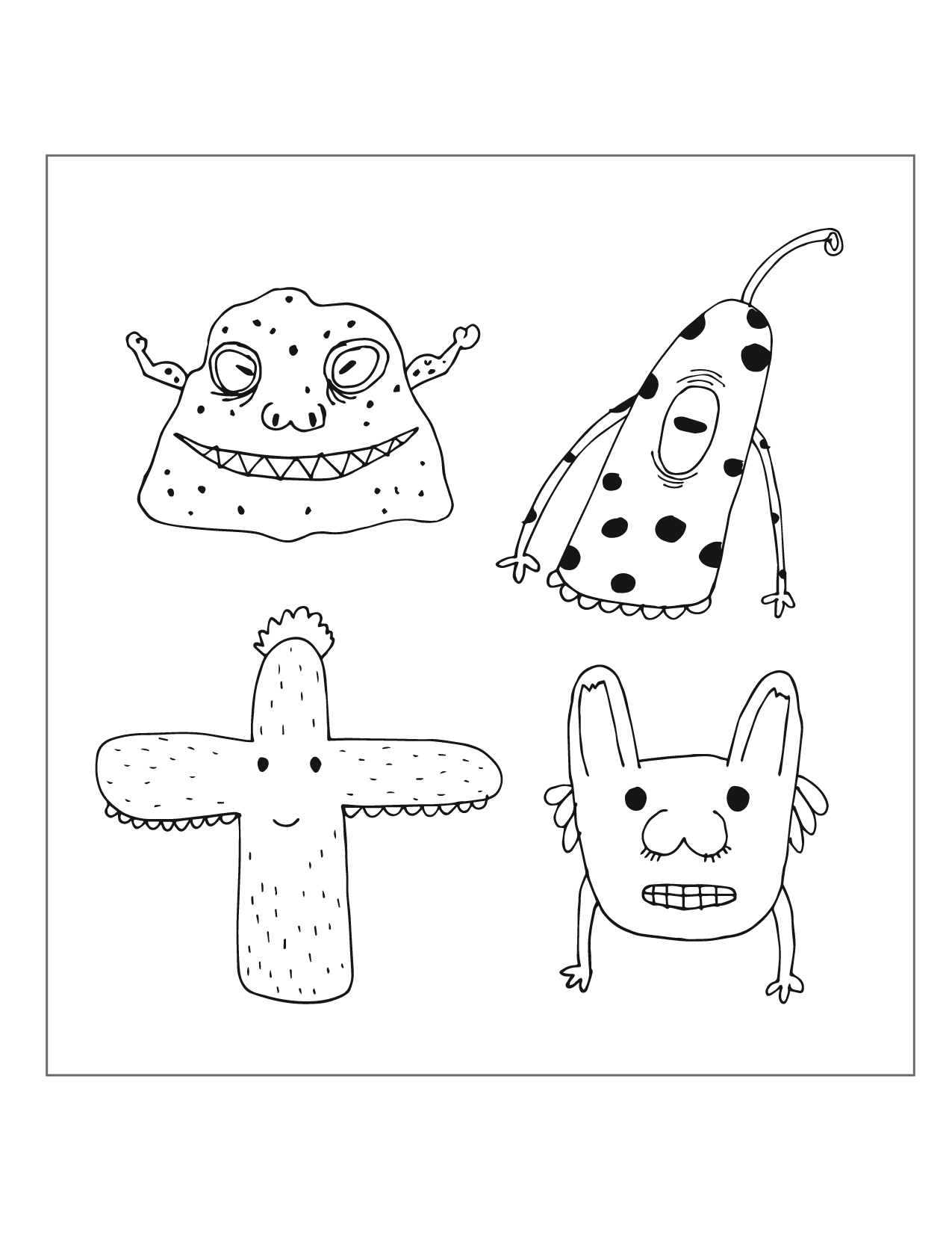 Cute Monster Characters Coloring Page 03