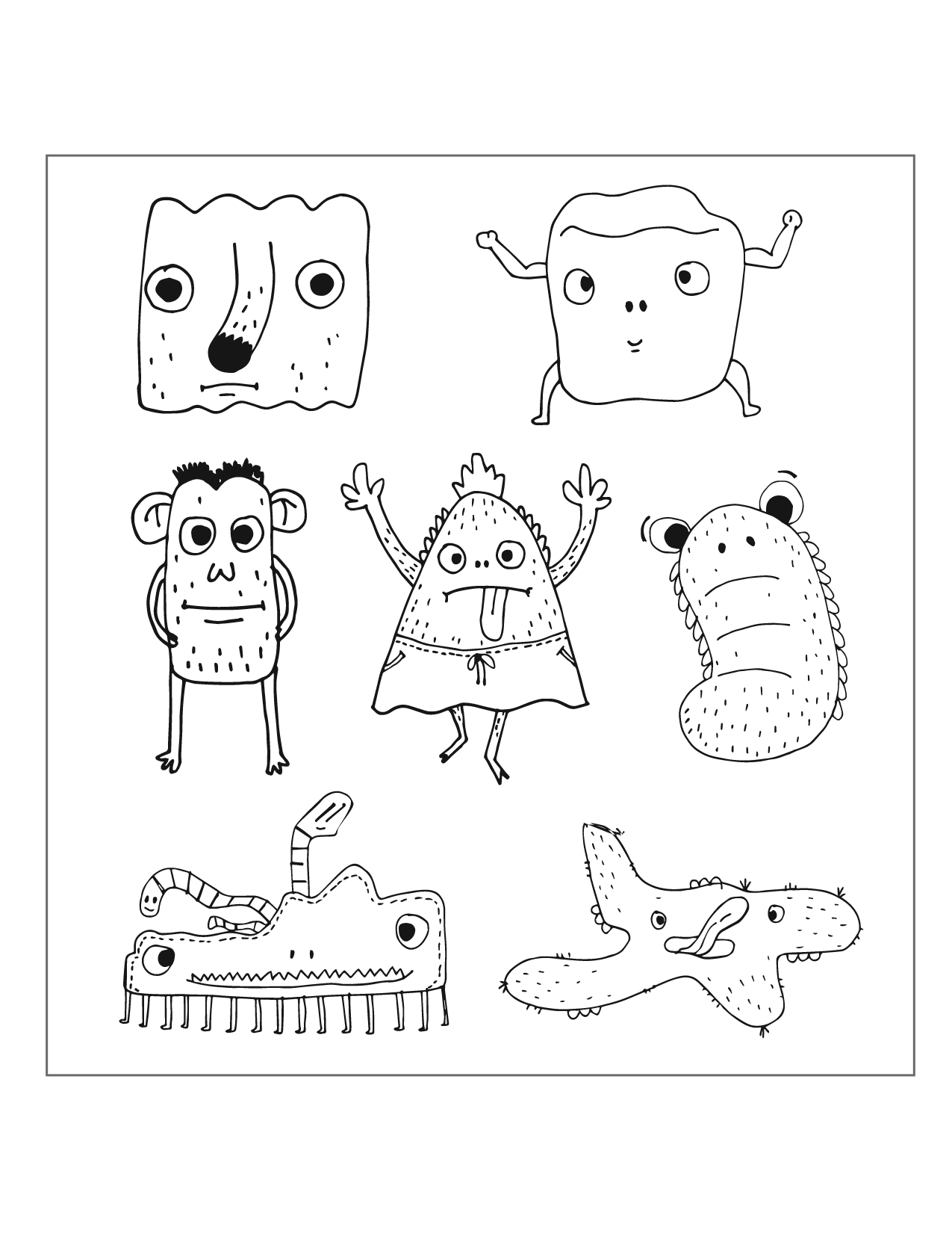 Cute Monster Characters Coloring Page 04