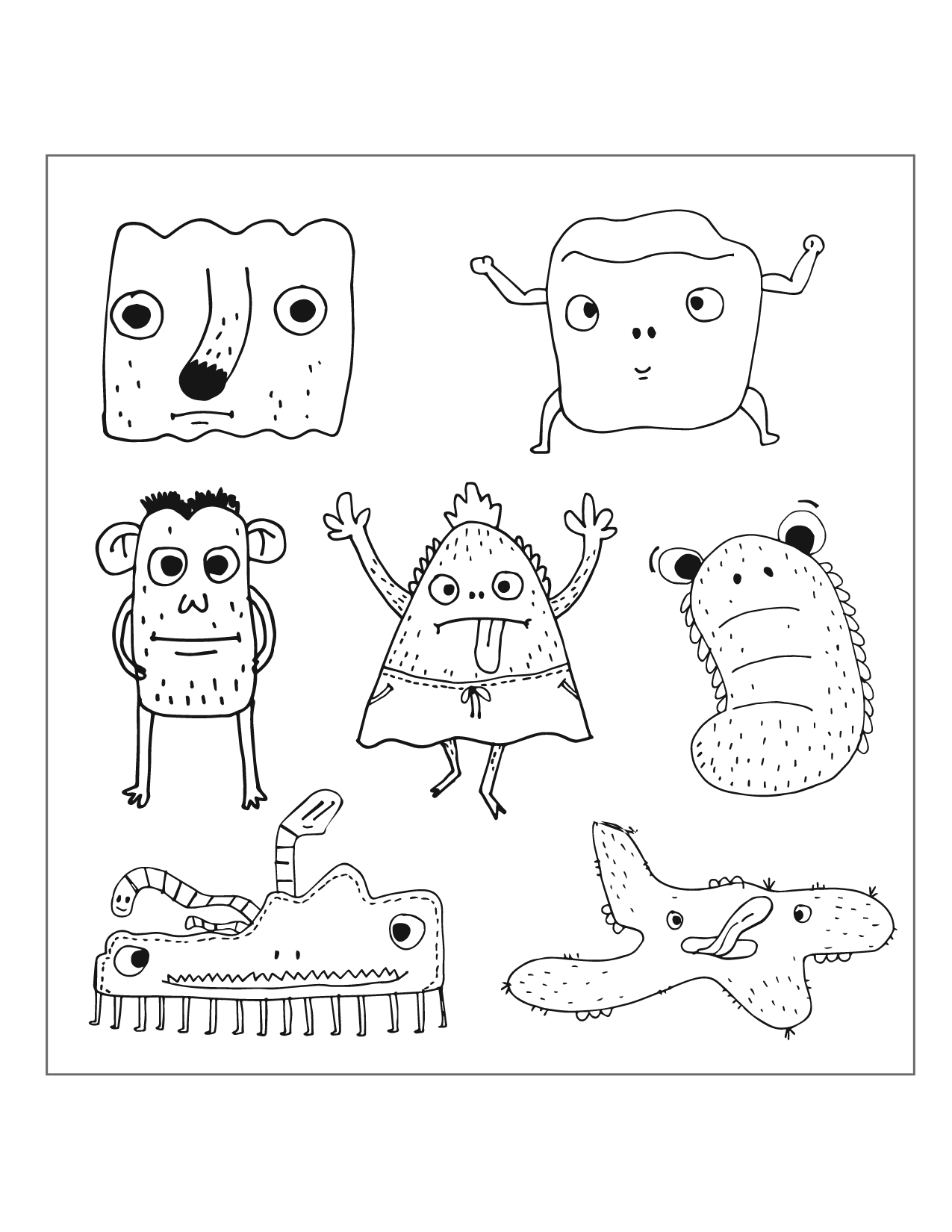 Cute Monster Characters Coloring Page 06