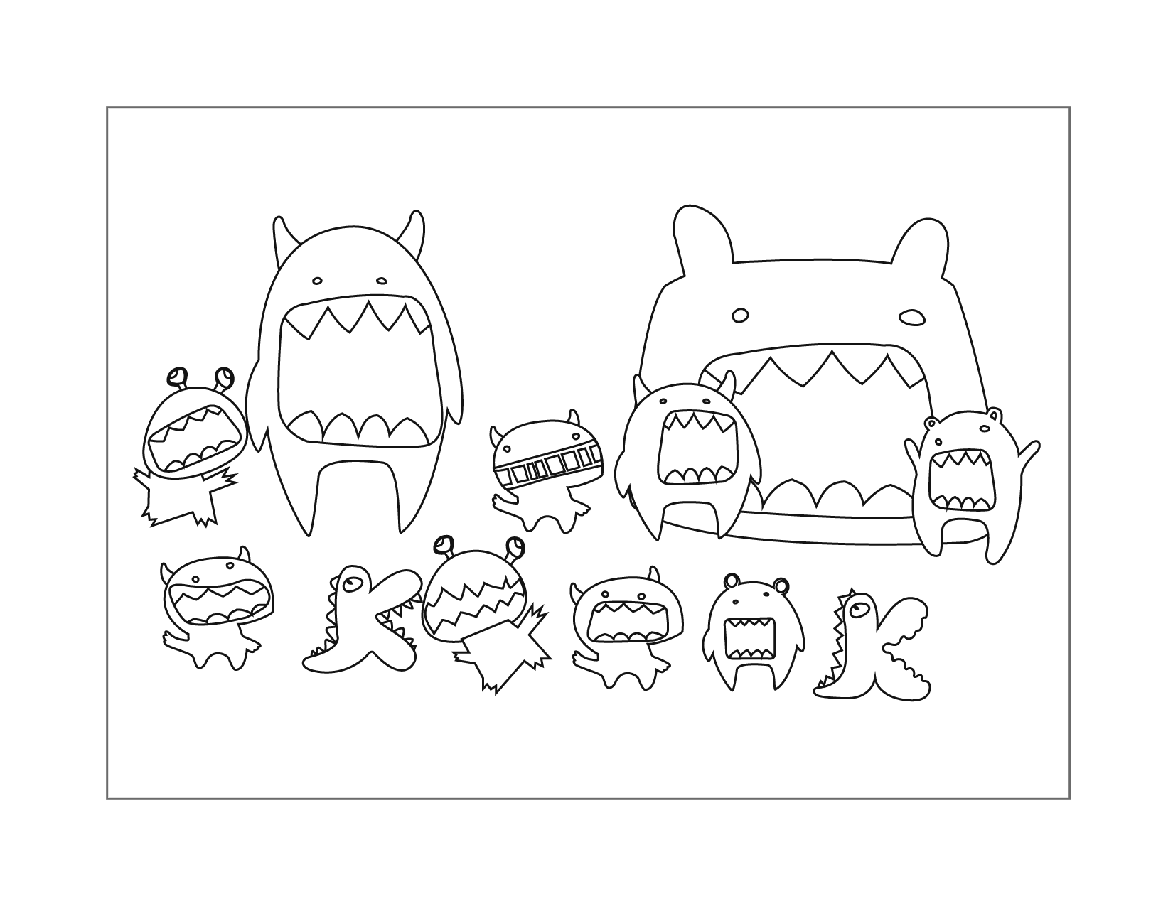 Cute Monster Characters Coloring Page