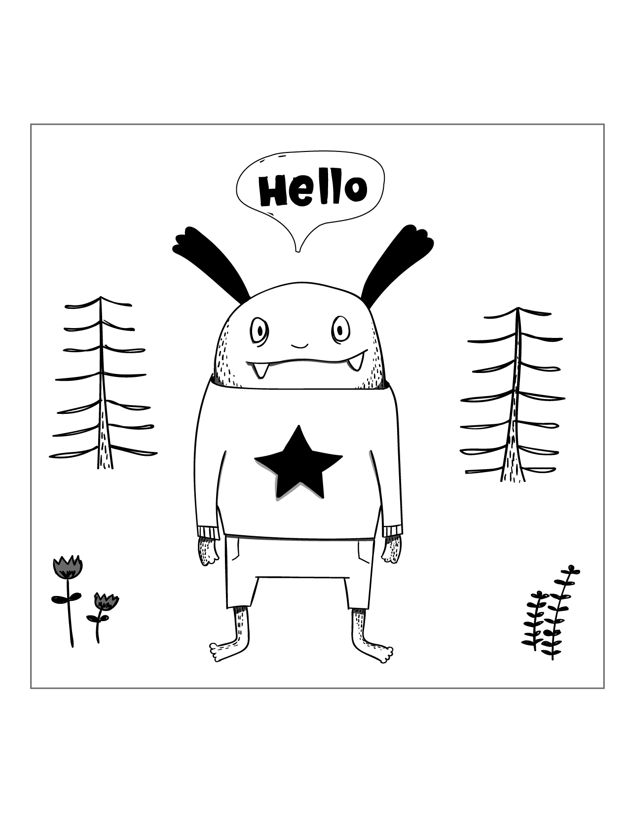 Cute Monster Saying Hello Coloring Page
