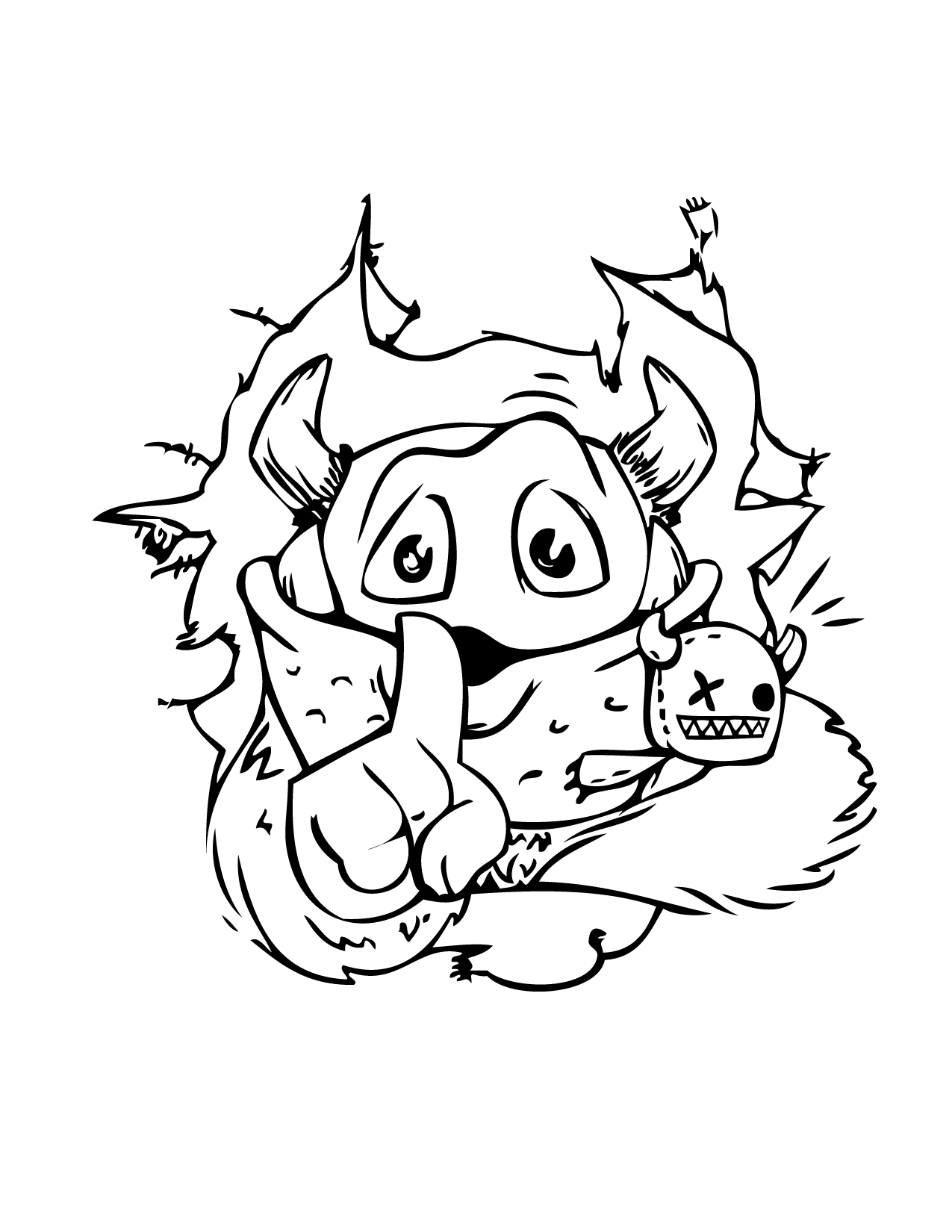 Cute Monster With Doll Coloring Page