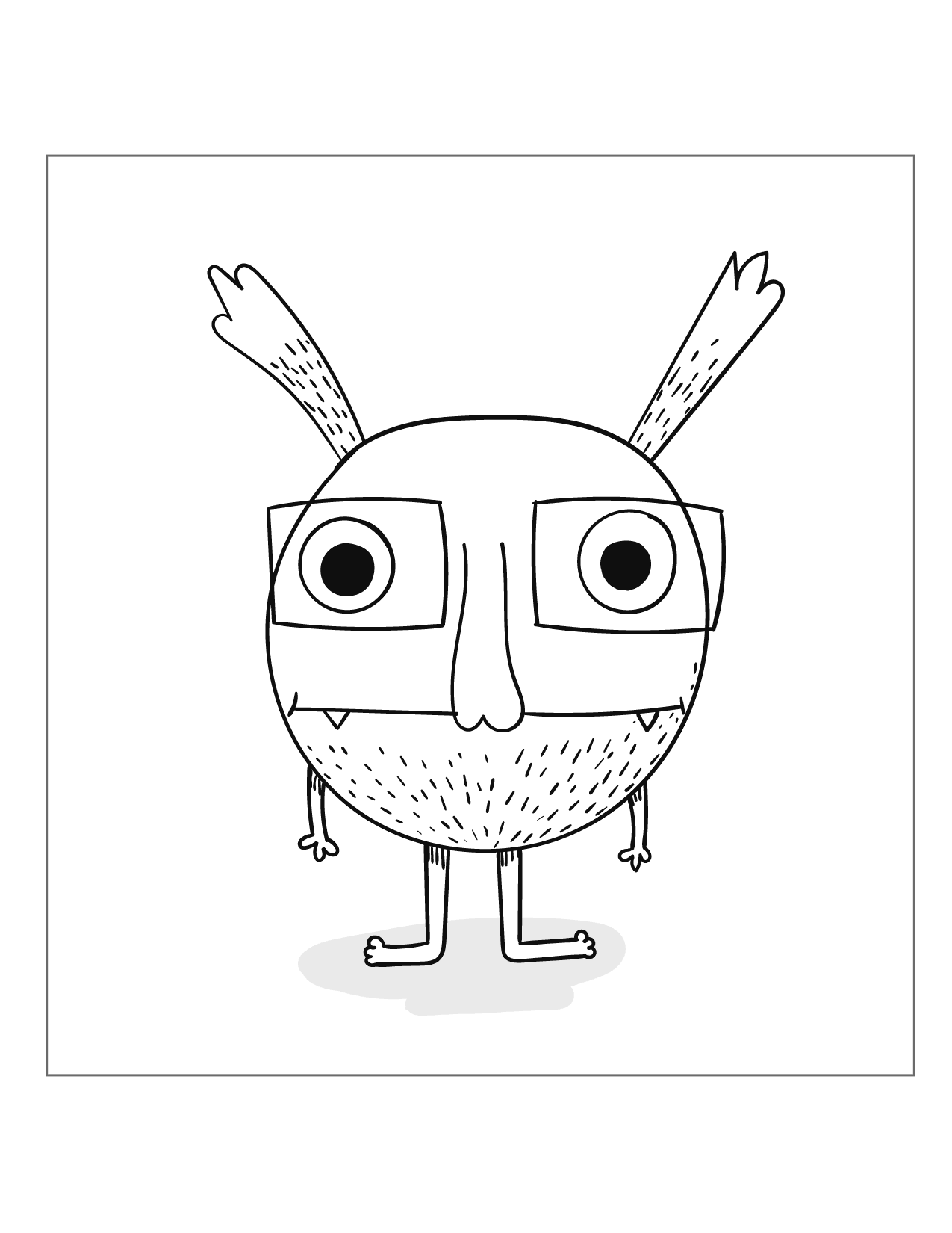 Cute Monster With Glasses Coloring Page