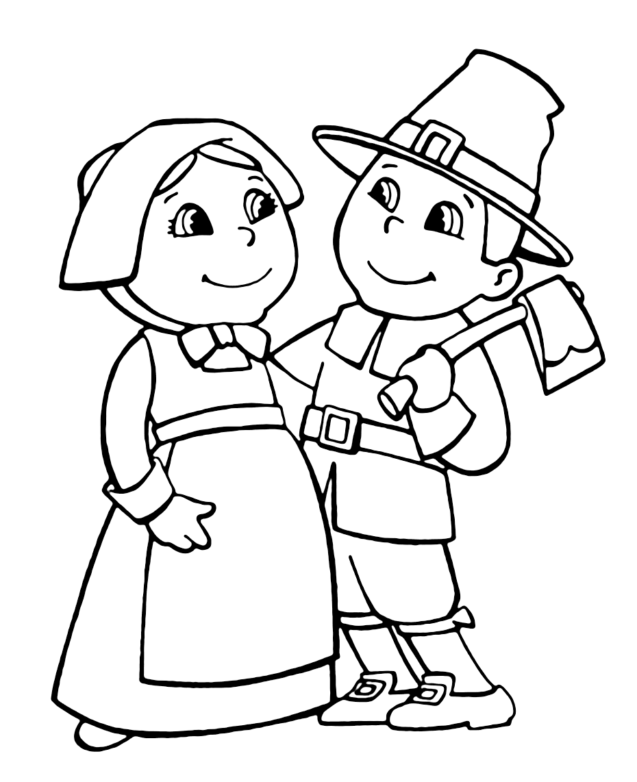 Cute Pilgrims Coloring Page