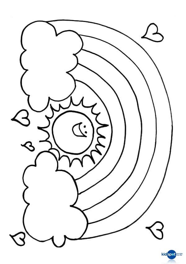 Cute Rainbow And Sun Coloring Page