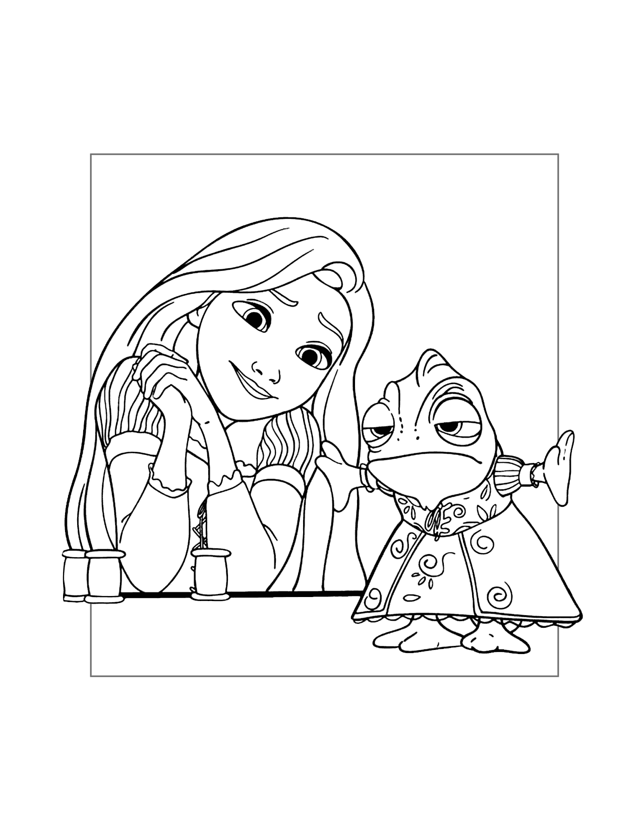 Cute Rapunzel And Pascal Coloring Page
