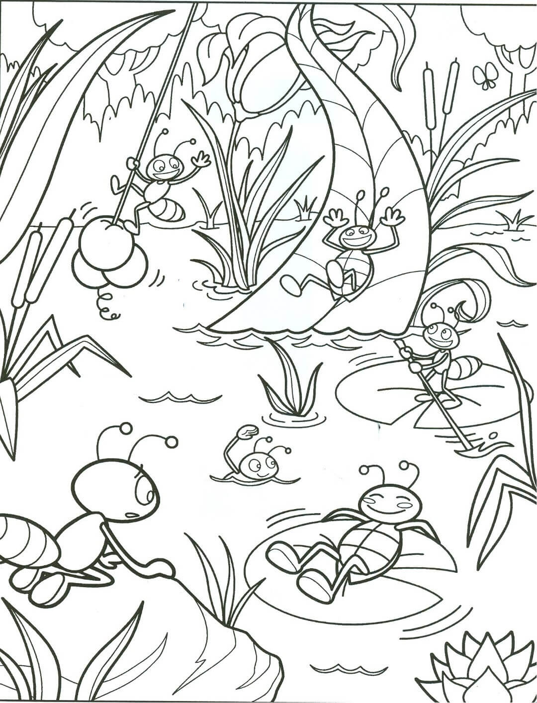 Cute Summer Bugs Coloring Page