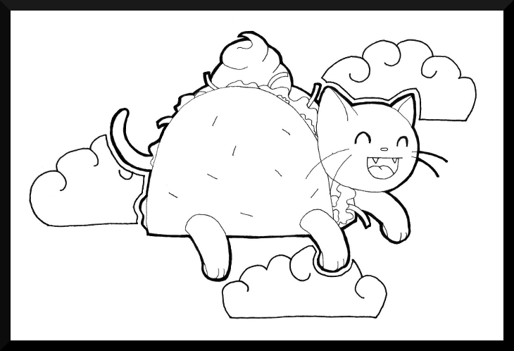 Cute Taco Cat Coloring Page