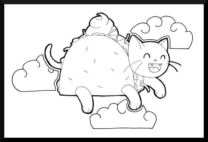 Cute Taco Cat Coloring Page