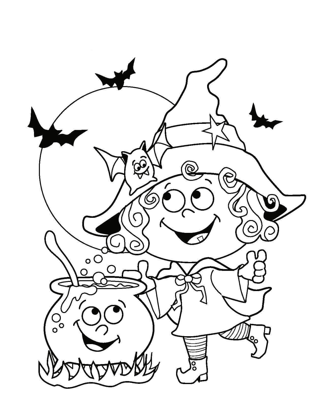 Cute Witch Halloween Coloring Page