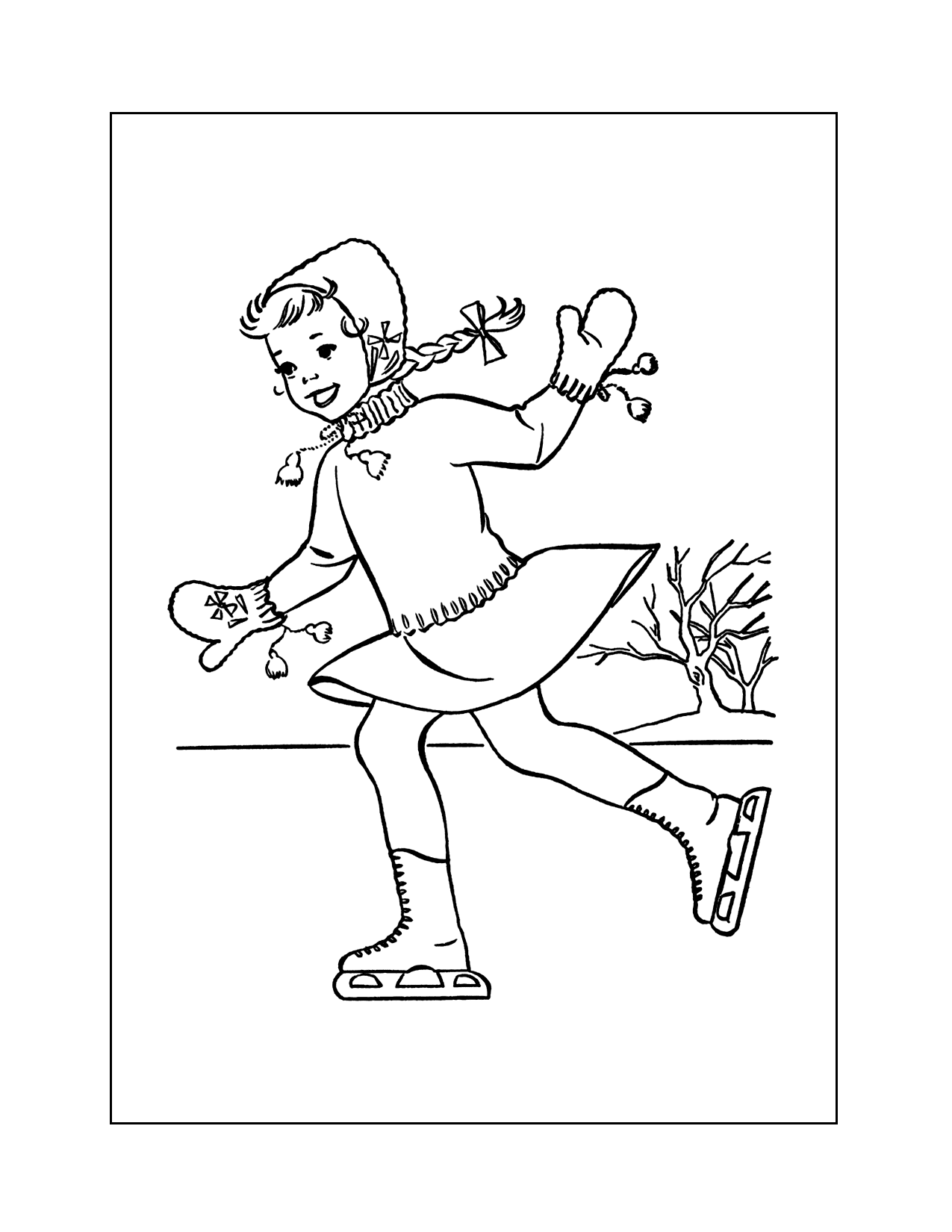Cute Young Girl Ice Skating Coloring Page