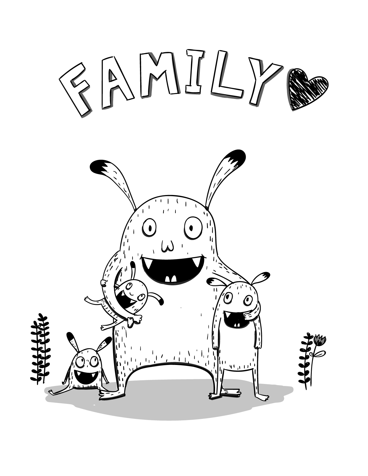 Cuter Monster Family Coloring Page