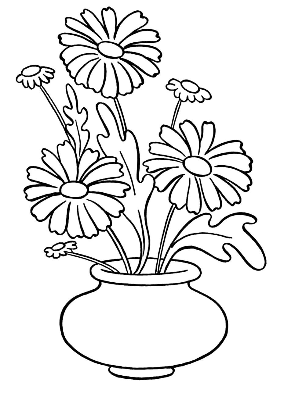Daisies In A Vase Coloring Page