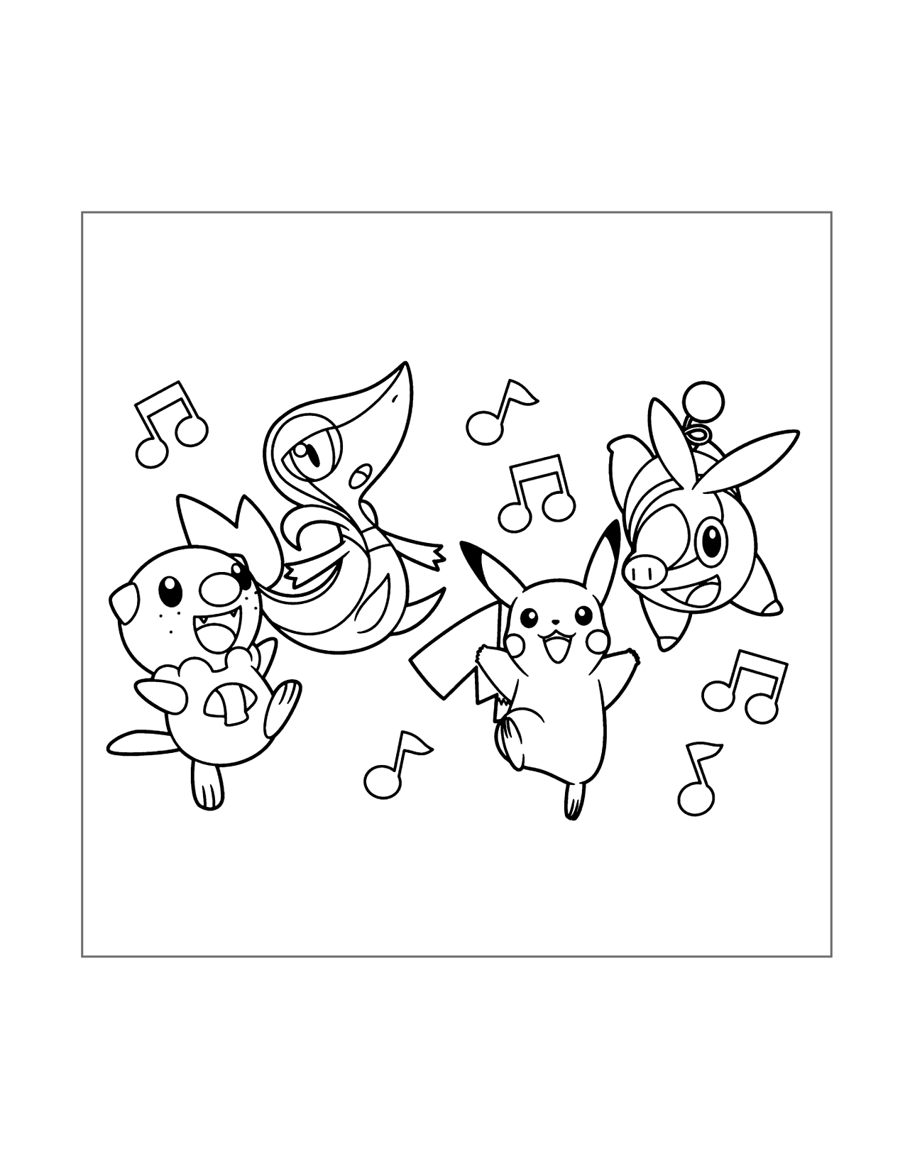 Dancing Pikachu And Pokemon Coloring Page