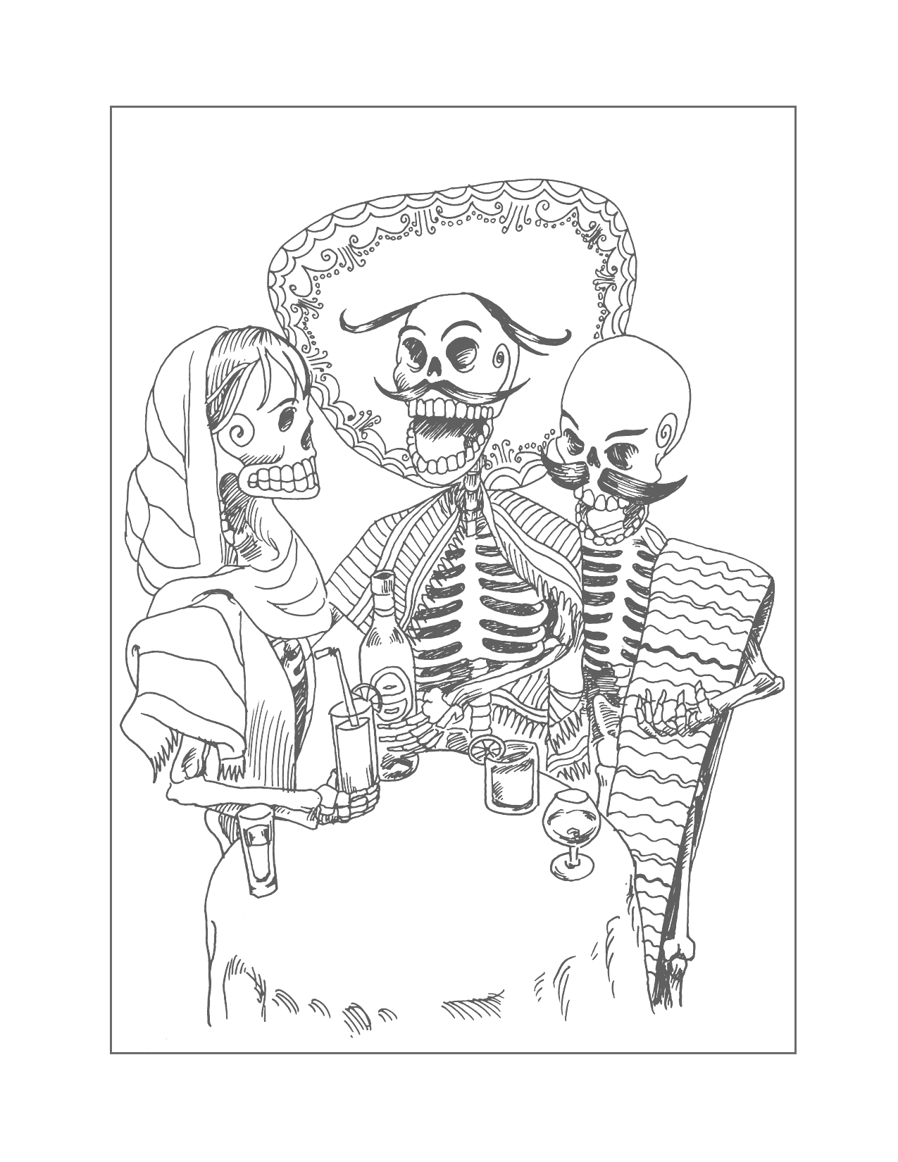 Day Of The Dead Skeletons Coloring Page