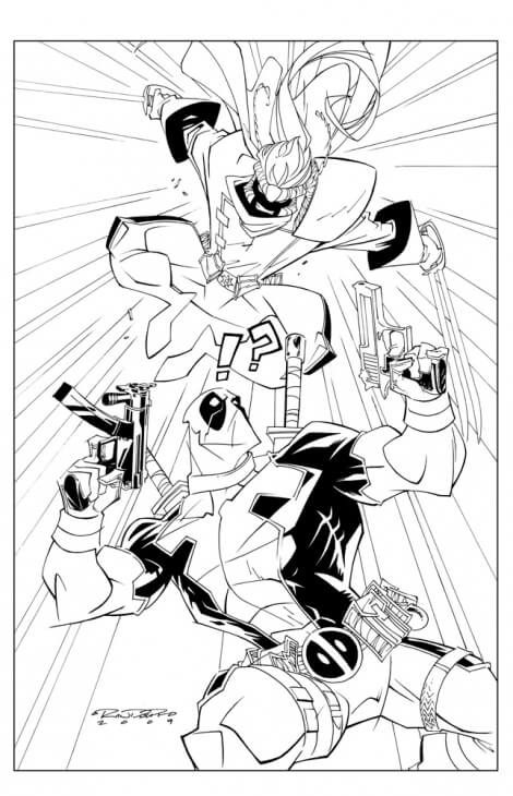 Deadpool Fighting Coloring Page