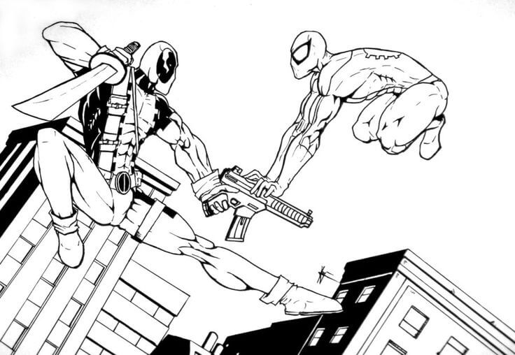 Deadpool Spiderman Coloring Page