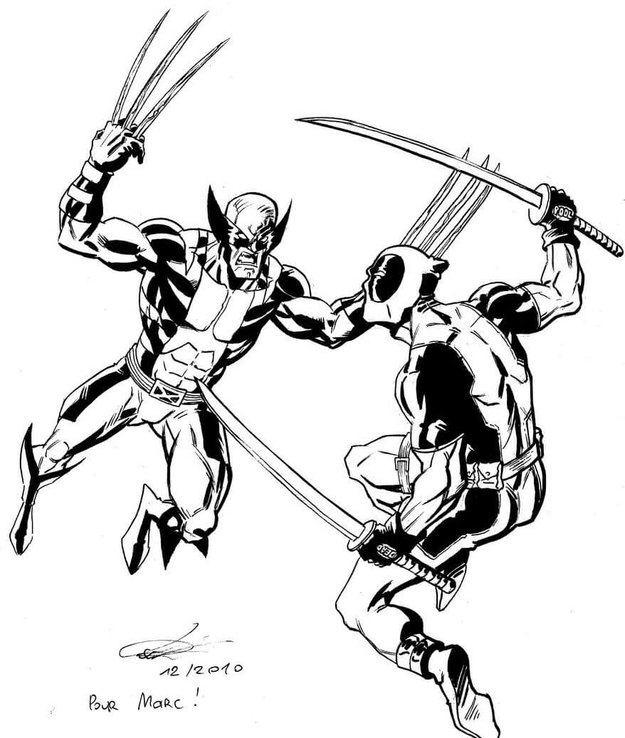 Deadpool vs Wolverine Coloring Page