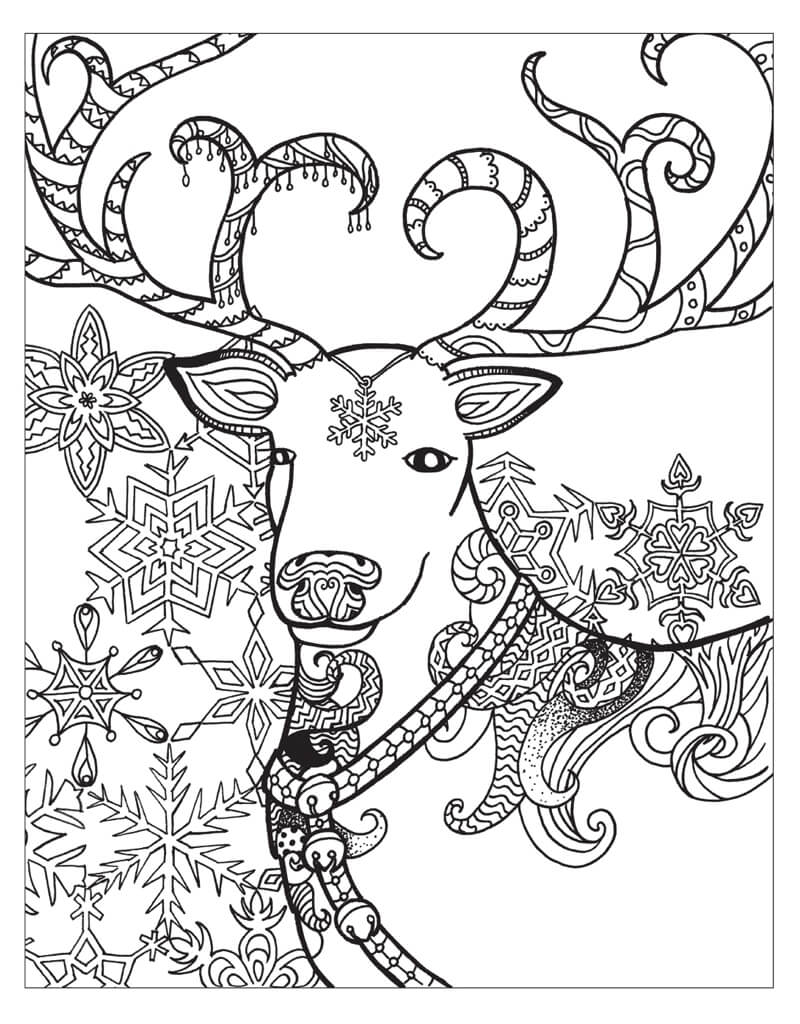Deer in Winter Coloring Page for Adults