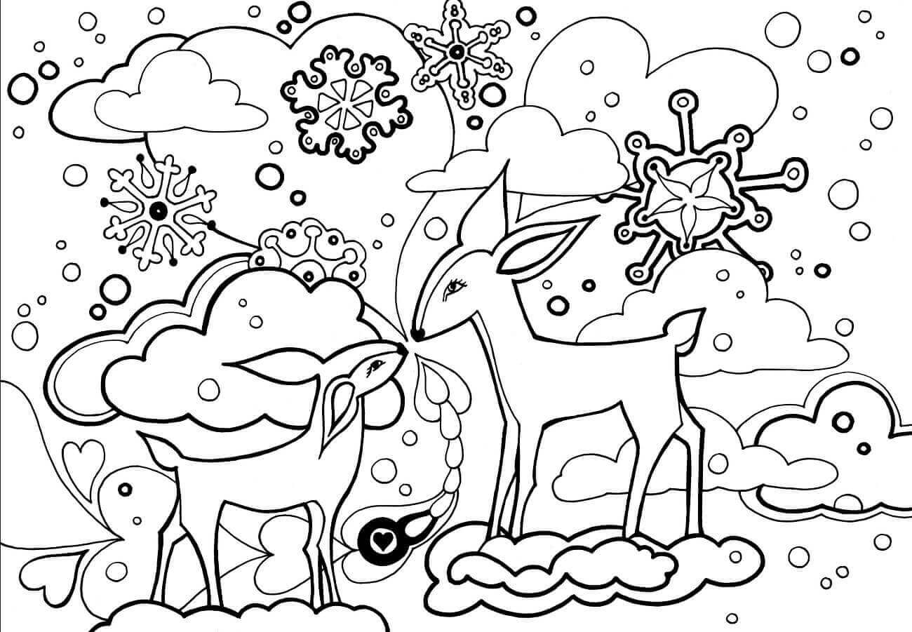 Deer In Winter Coloring Pages