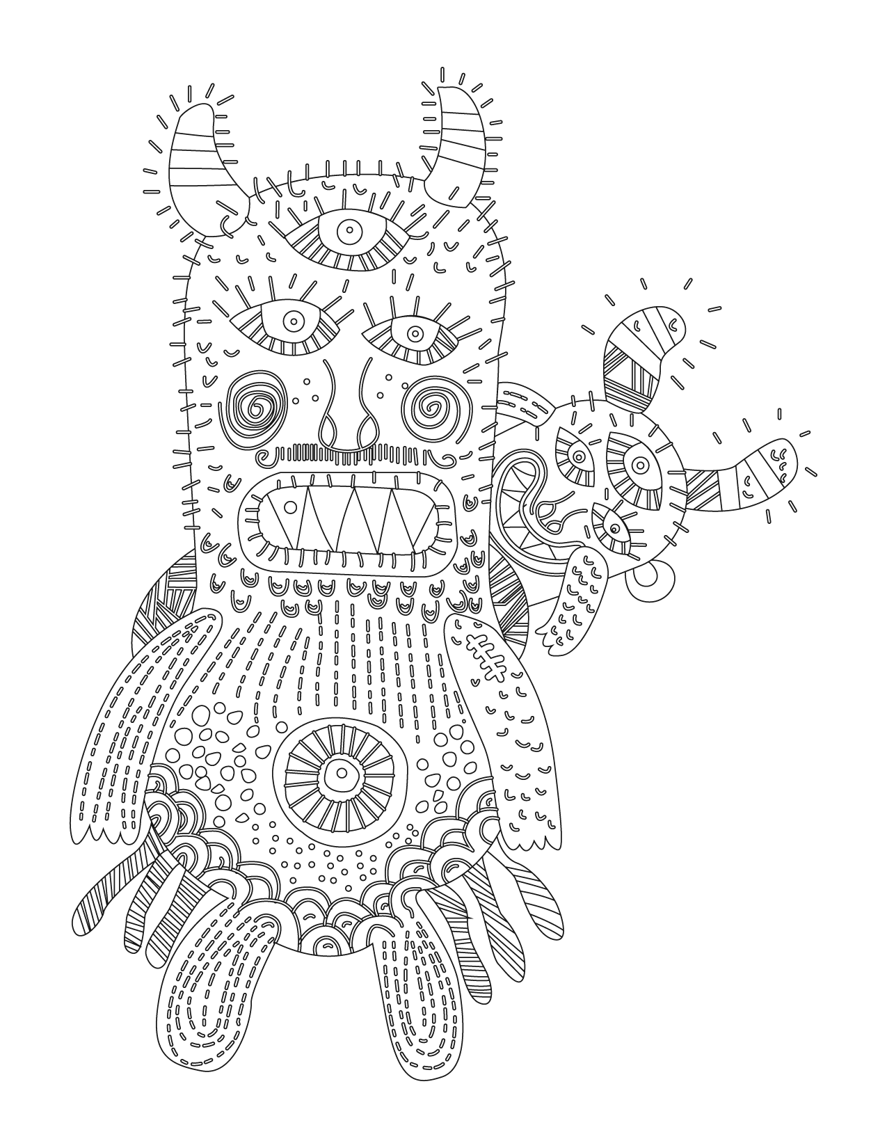 Detailed Cartoon Monster Coloring Page