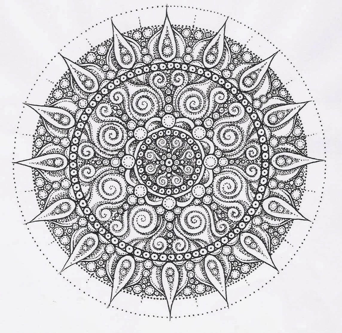 Detailed Dotted Flower Mandala Coloring Page