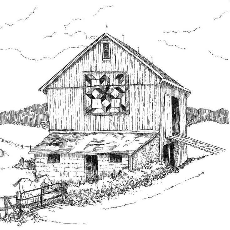 Detailed Farm Barn Coloring Pages for Adults