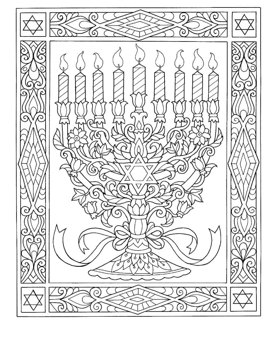 Detailed Menorah Hanukkah Coloring Pages