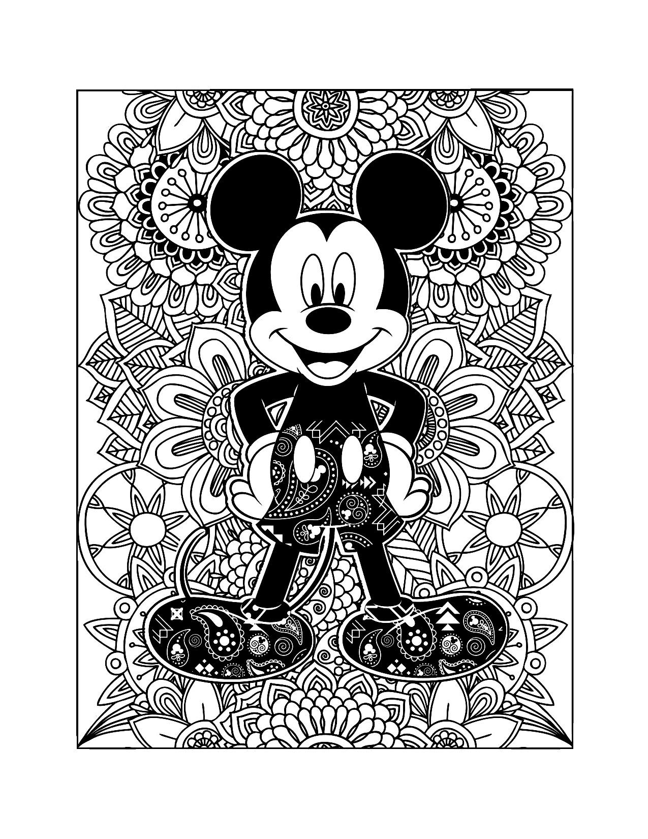 Detailed Mickey Mouse Coloring Page For Adults