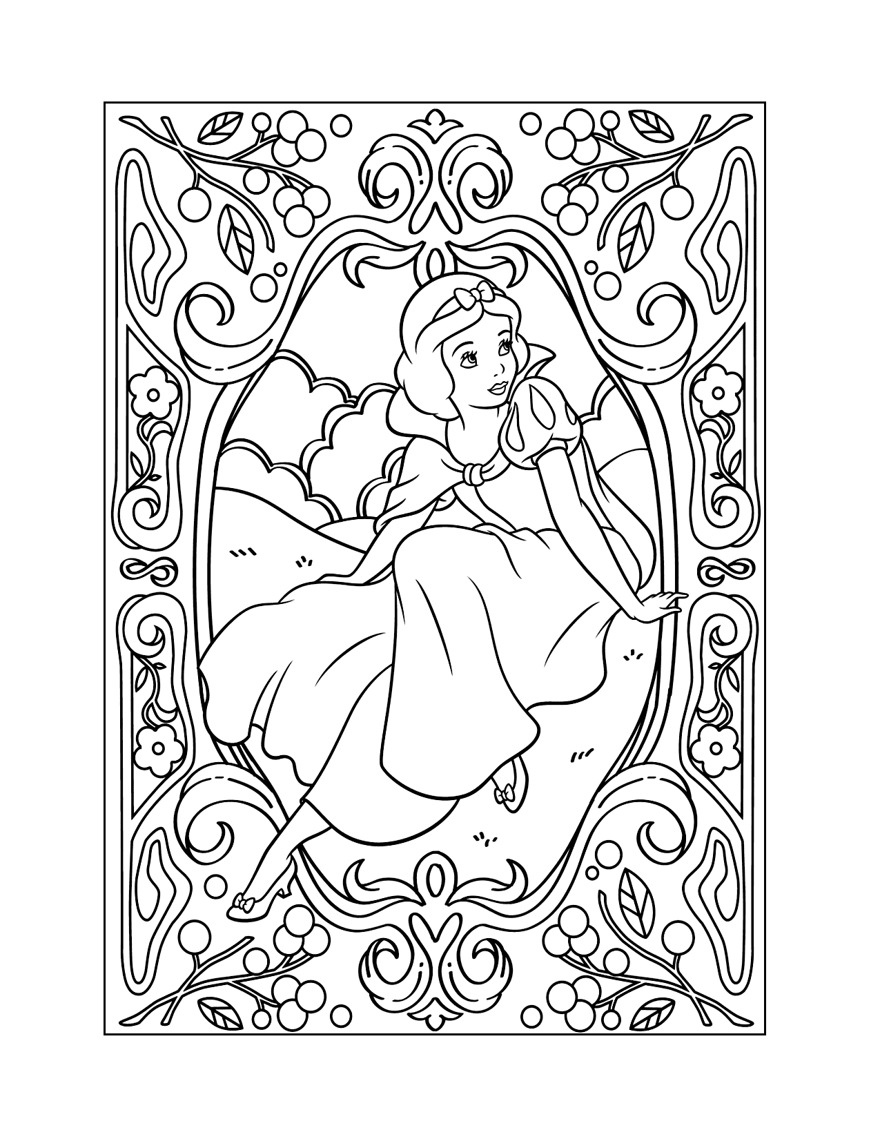 Detailed Snow White Coloring Page For Adults