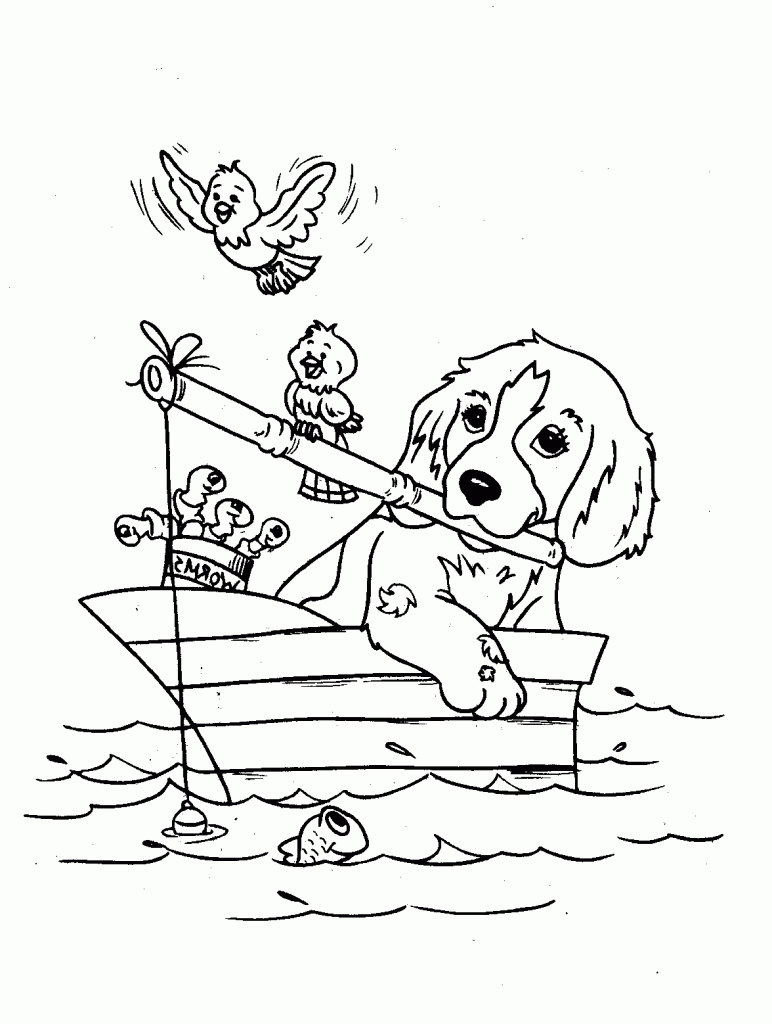 Dog Fishing Animal Coloring Pages