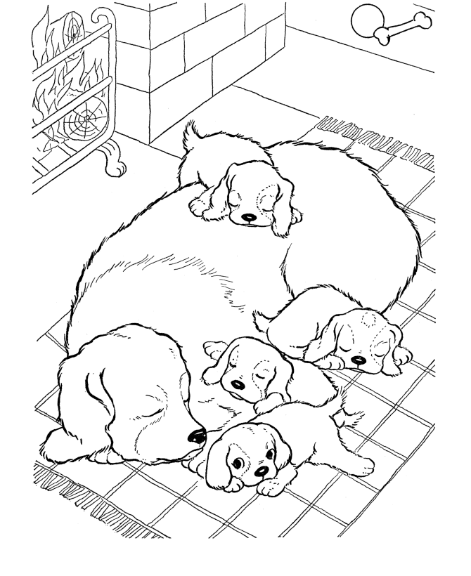 Dog With Puppies Animal Coloring Pages