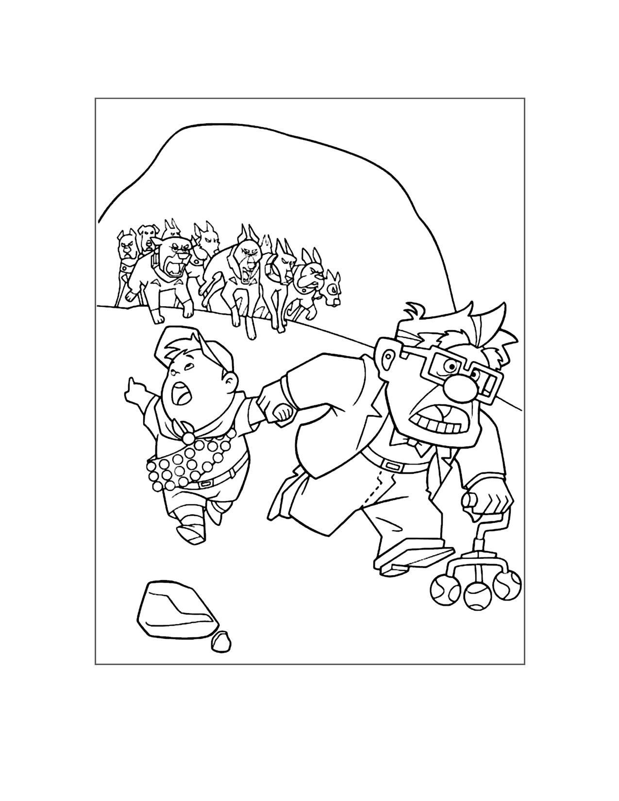 Dogs Chase Carl And Russell Up Coloring Page