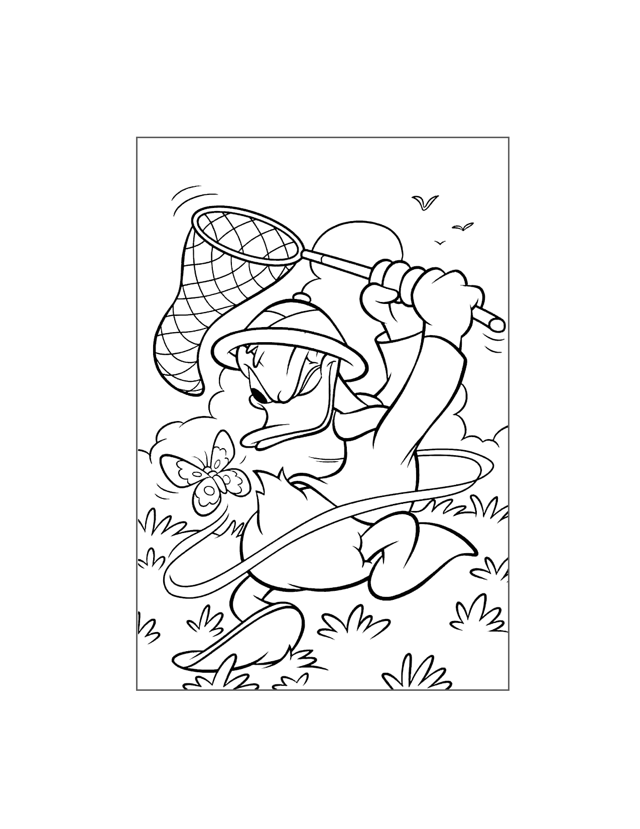 Donald Duck Catches A Butterfly Coloring Page
