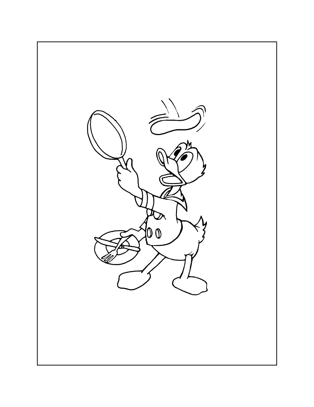 Donald Duck Flipping Pancakes Coloring Page