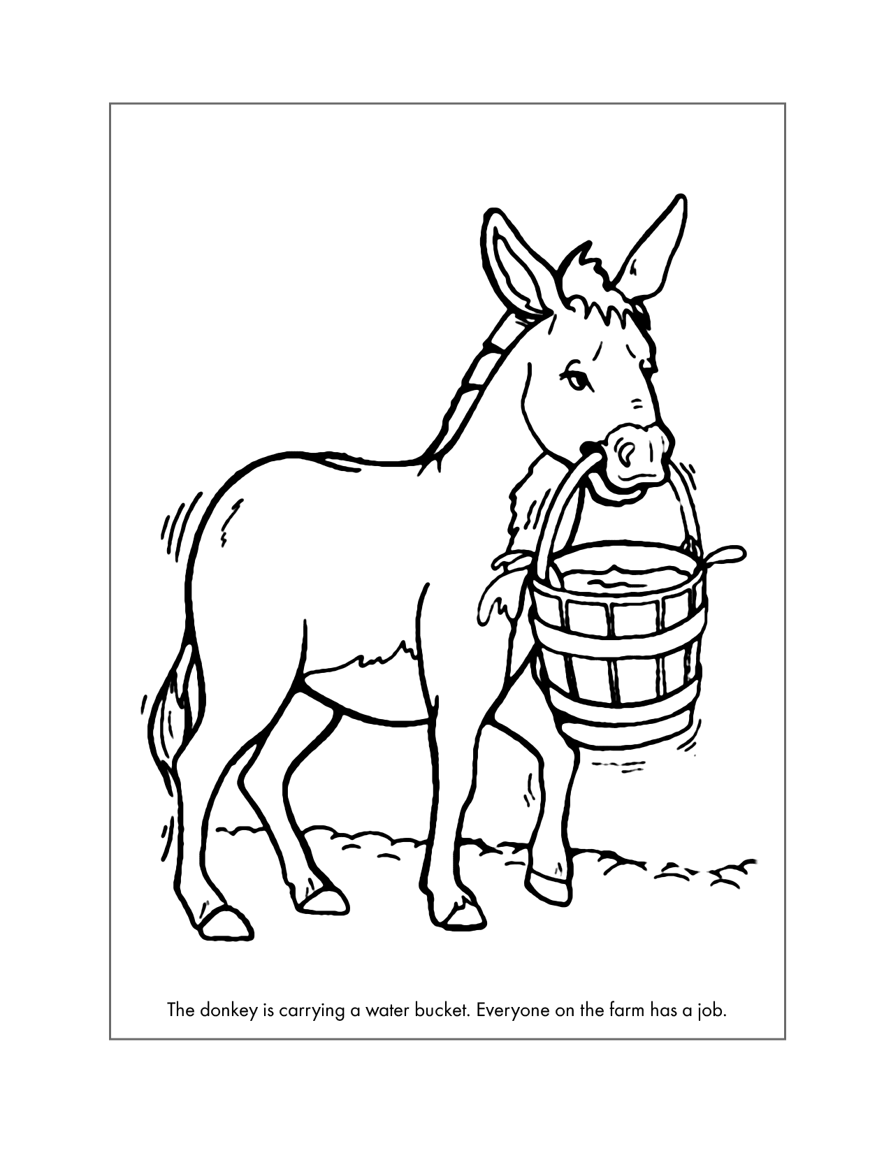 Donkey Carrying A Water Bucket Coloring Page