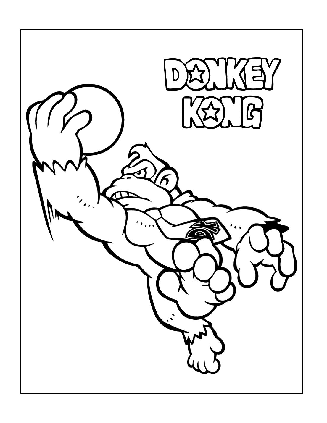Donkey Kong Playing Ball Coloring Page