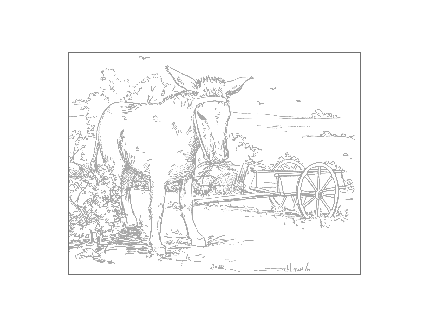 Donkey And Cart Traceable Coloring Page