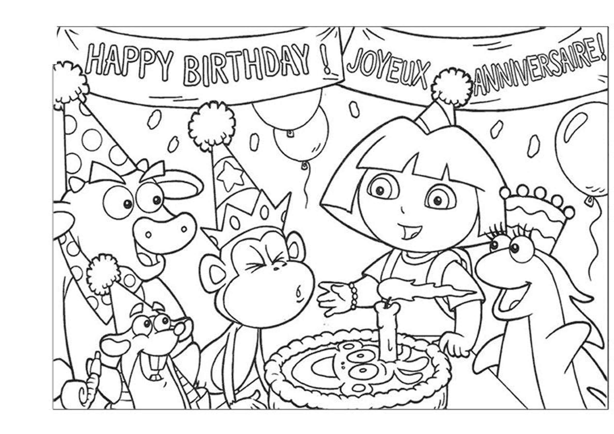 Dora Happy Birthday Coloring Pages