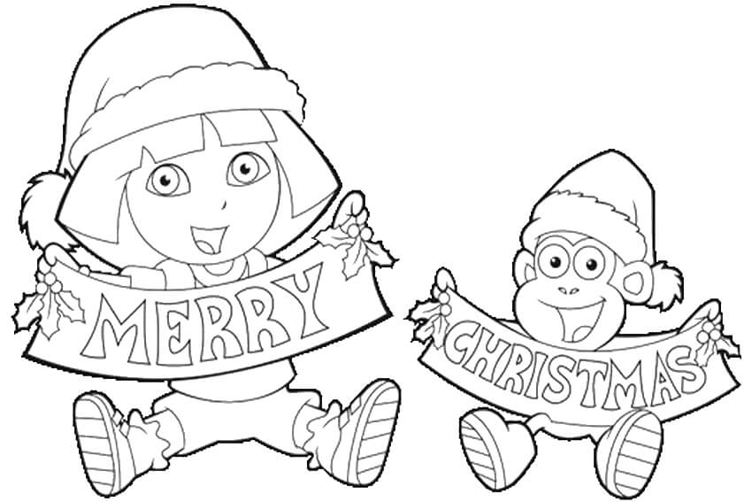 Dora Merry Christmas Coloring Page