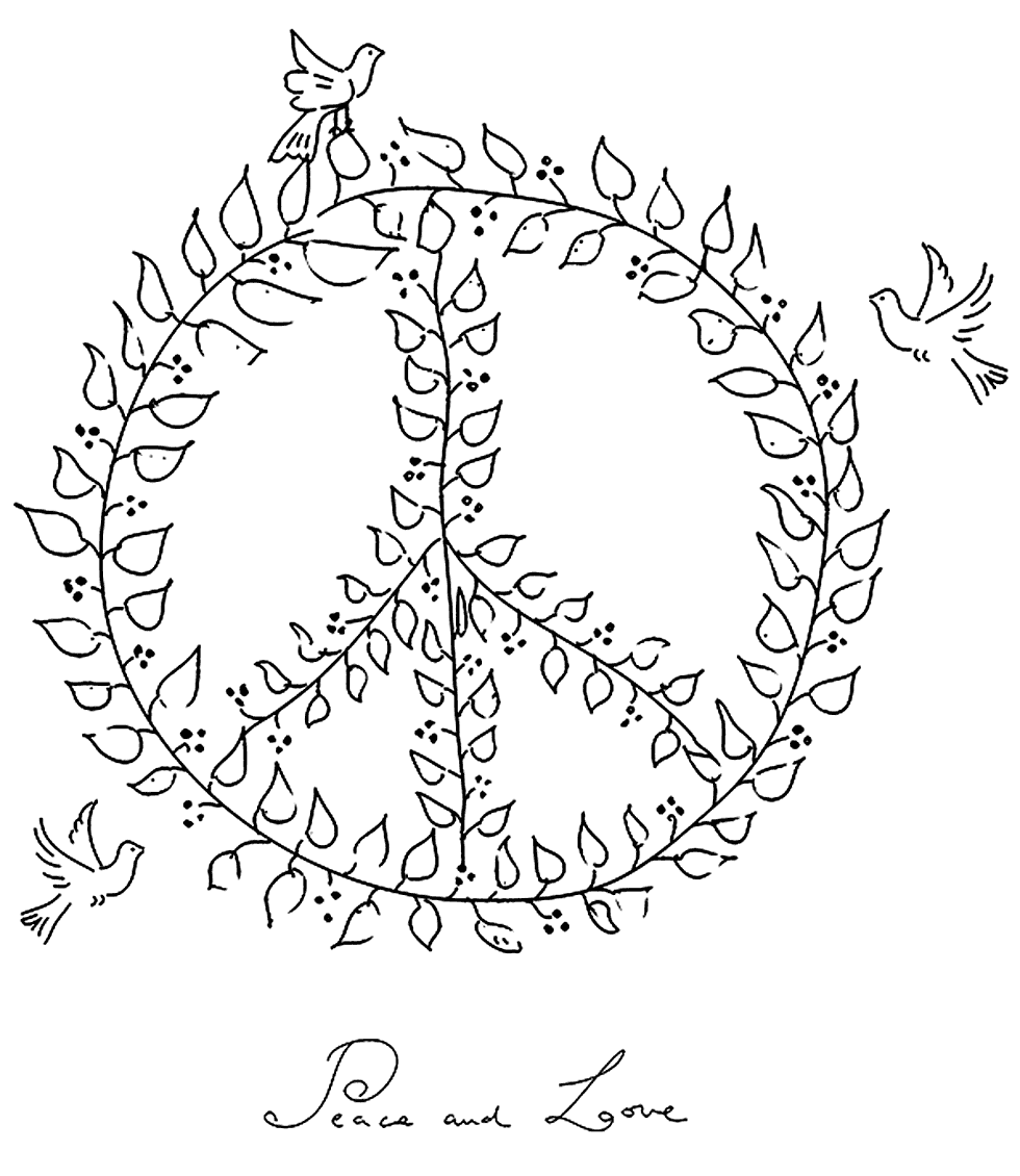 Doves Peace and Love Symbol Coloring Page