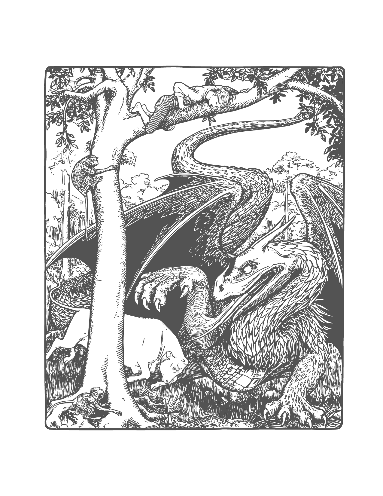 Dragon In The Forest Coloring Page