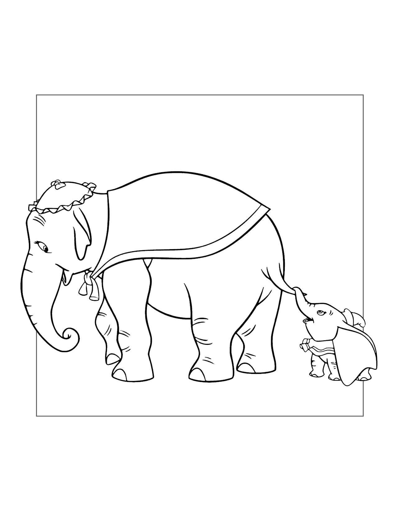 Dumbo Follows Mom Coloring Page