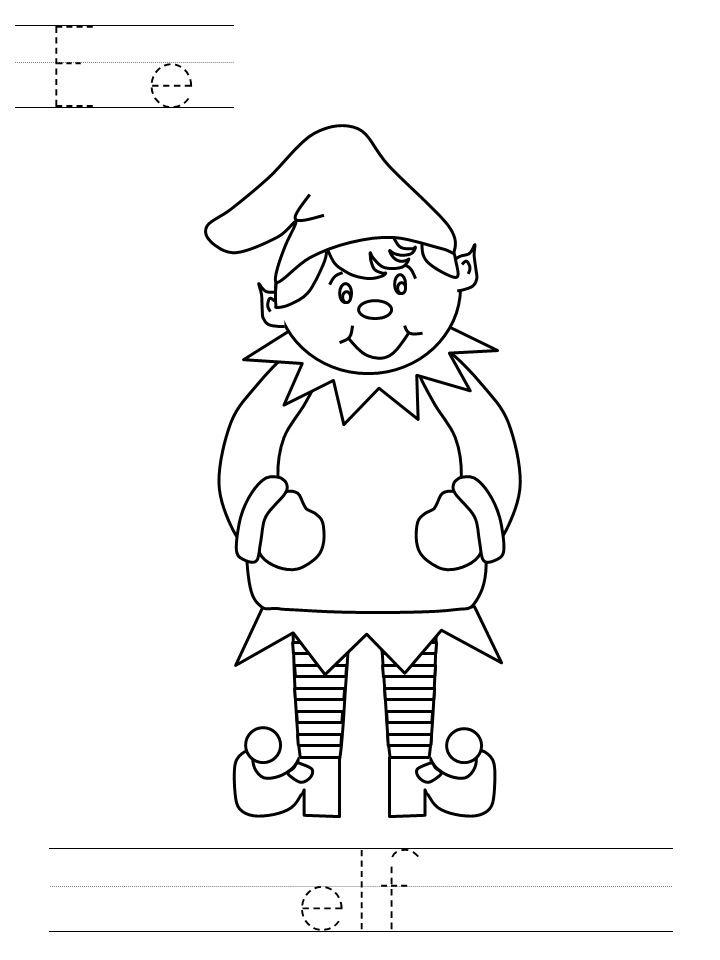 E Is For Elf Coloring Page For Preschoolers