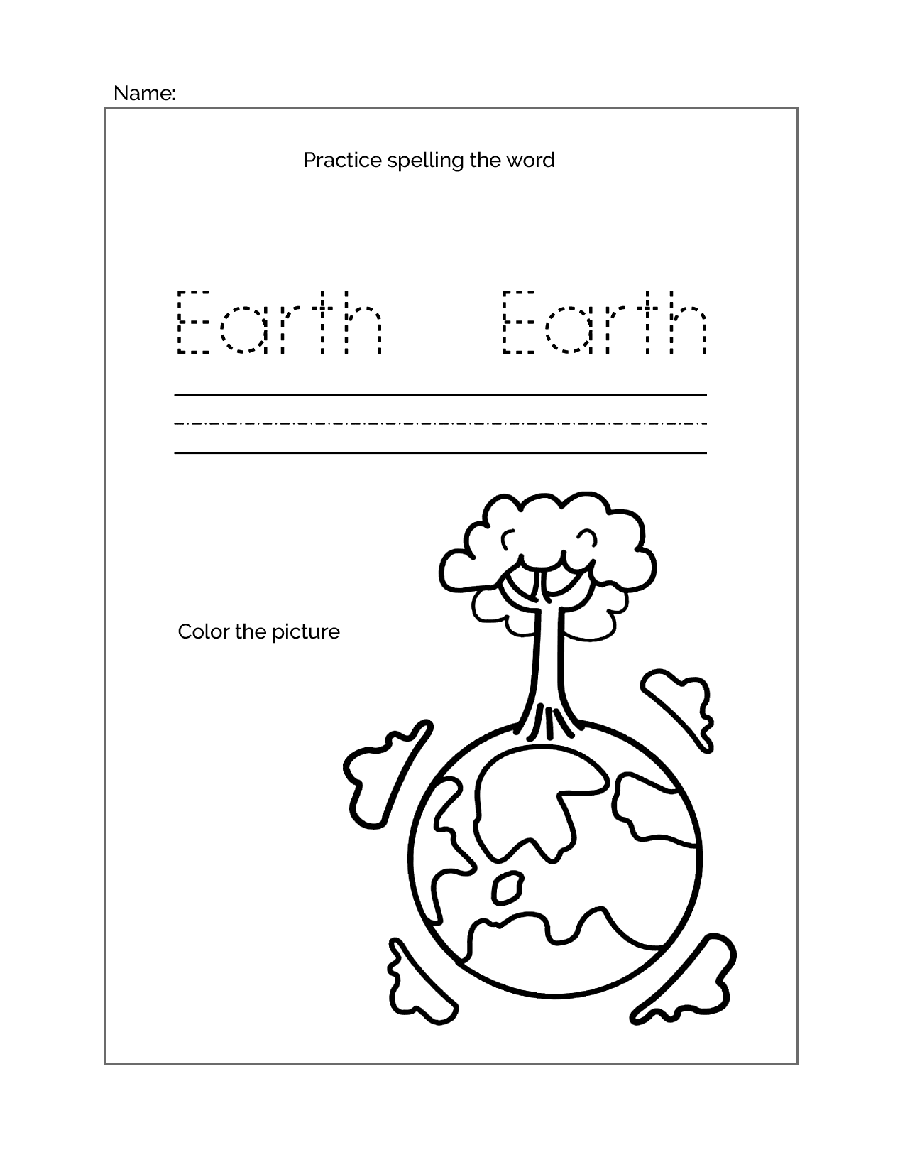 Earth Spell And Color Worksheet