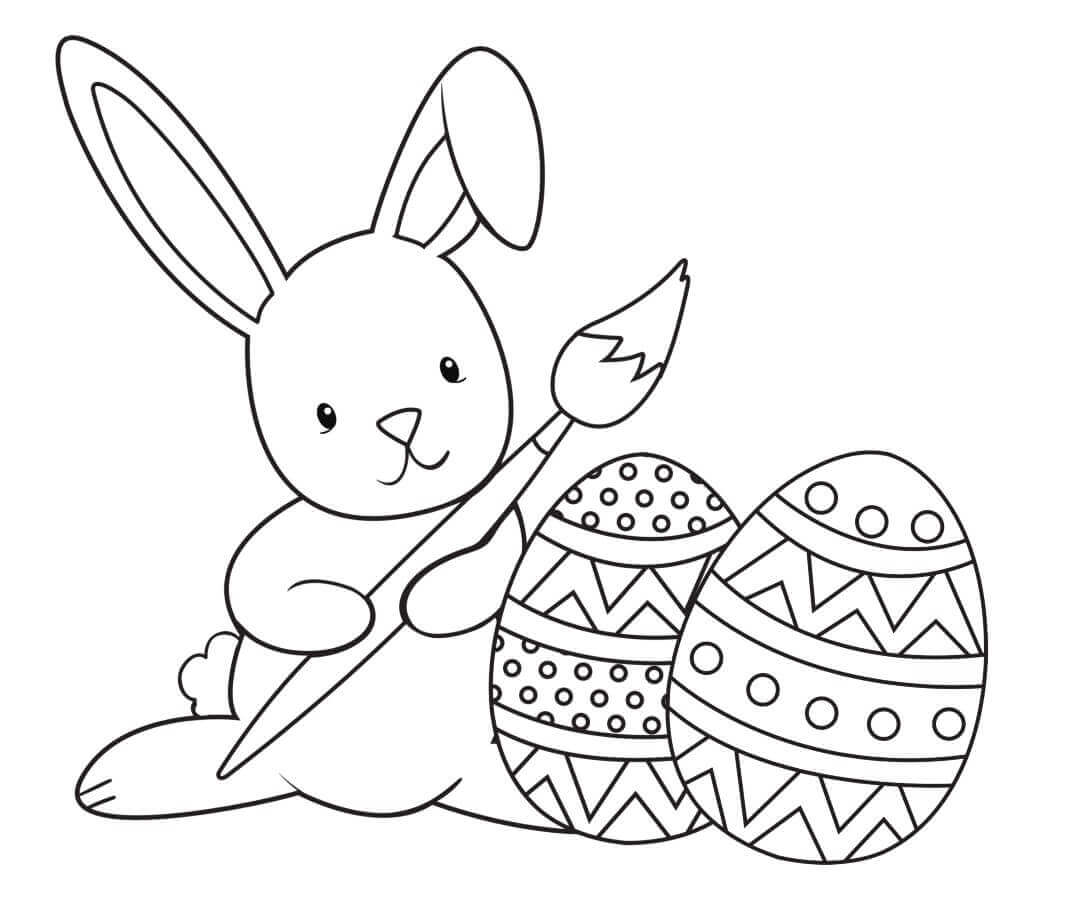 Easter Bunny Painting Eggs Coloring Page