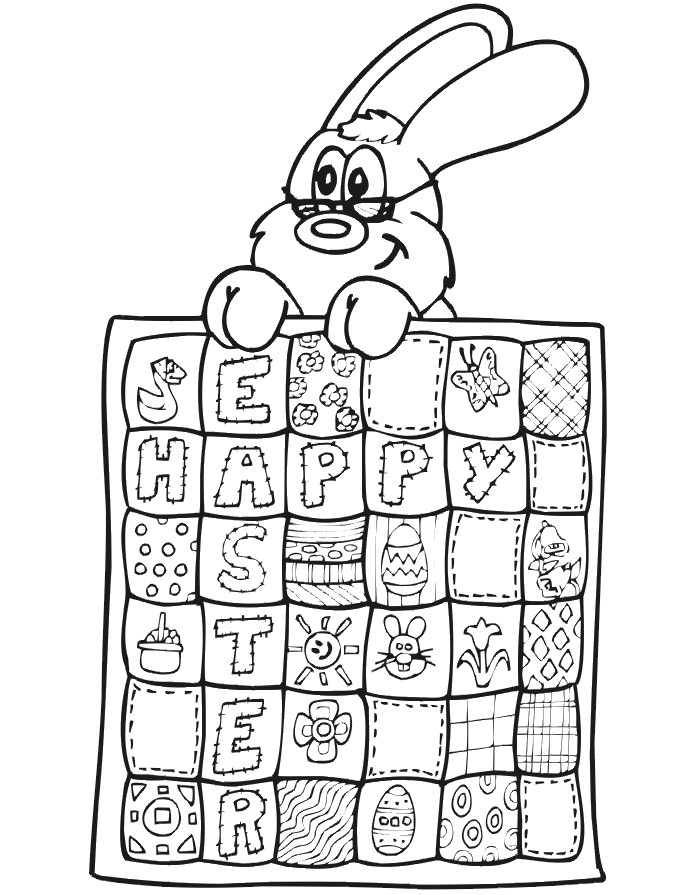 Easter Bunny Quilt Coloring Page