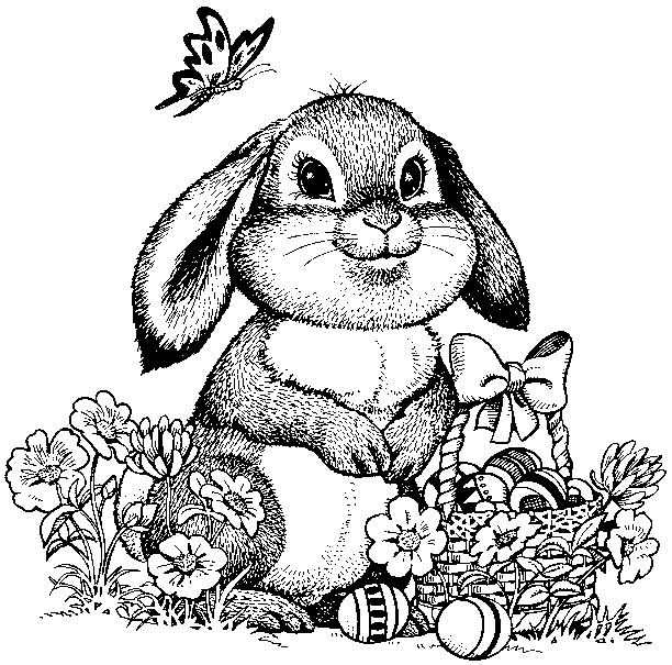 Easter Bunny And Butterfly Coloring Page