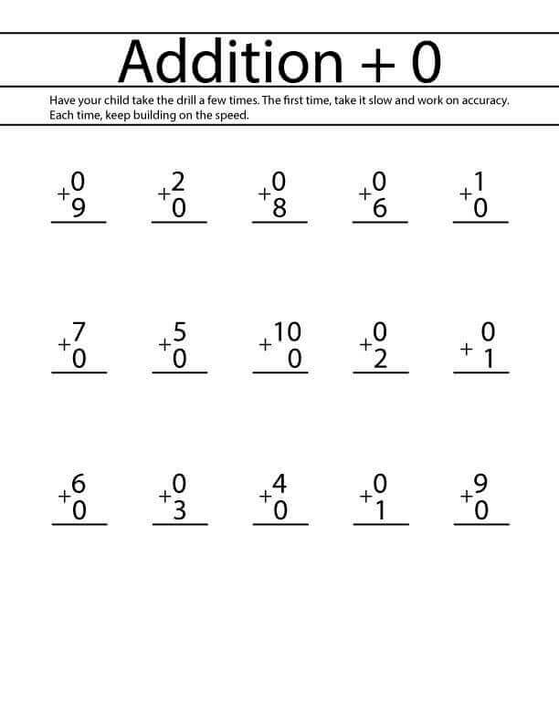 Easy 1st Grade Math Worksheet - Addition by 0