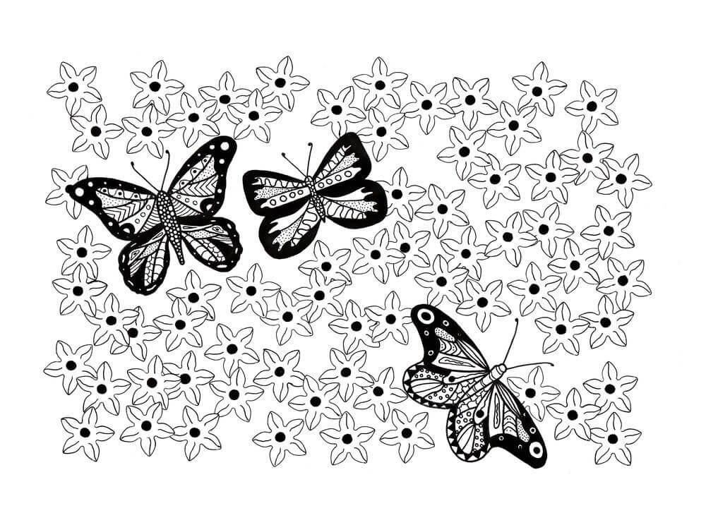 Easy Butterfly Garden Coloring Page